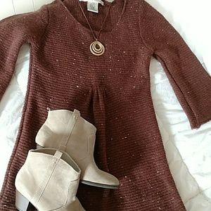 Max Studio Brown Tweed Sweater Dress